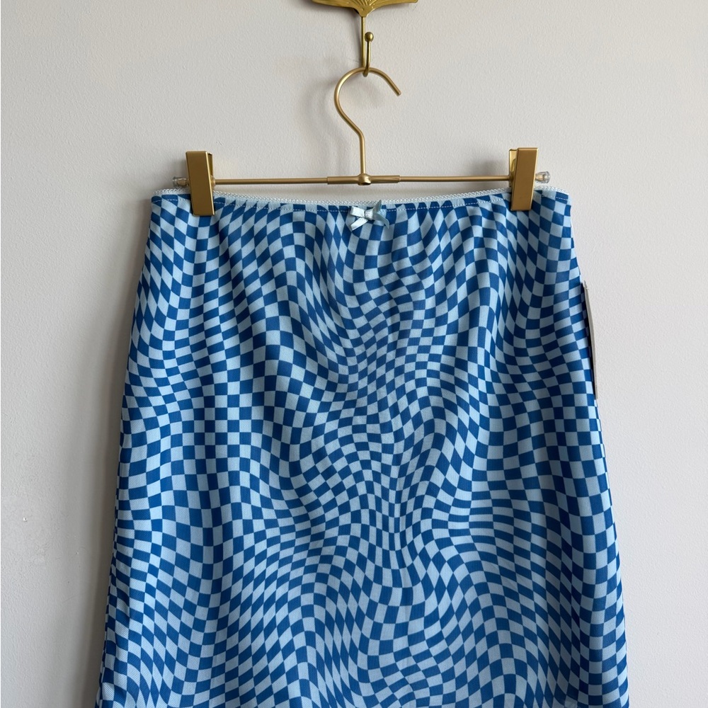 NWT Wild Fable Blue Distorted Checkered A-Line Skirt
